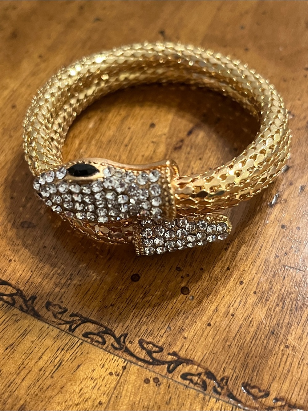 Vintage Serpent Bracelet Mesh Rhinestone Wrap Around Coil Snake